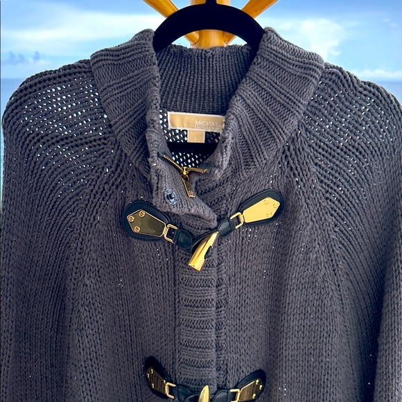 Michael Kors Sweaters - MICHAEL KORS Dark gray zipper gold Toggle Cardigan